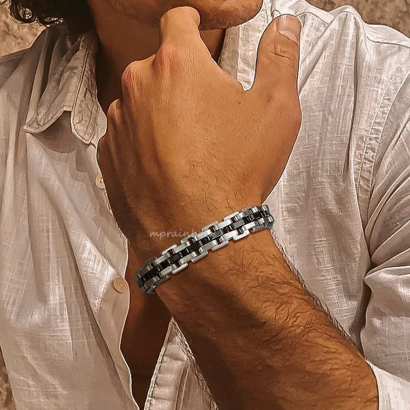 Pulseira Masculina INOX Dois Tons